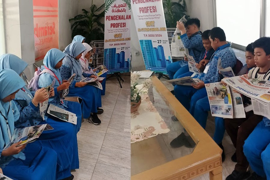 Meperkenalkan ke pembaca muda, Serambi Indonesia terima kunjungan Siswa SD Al Fitiyan 